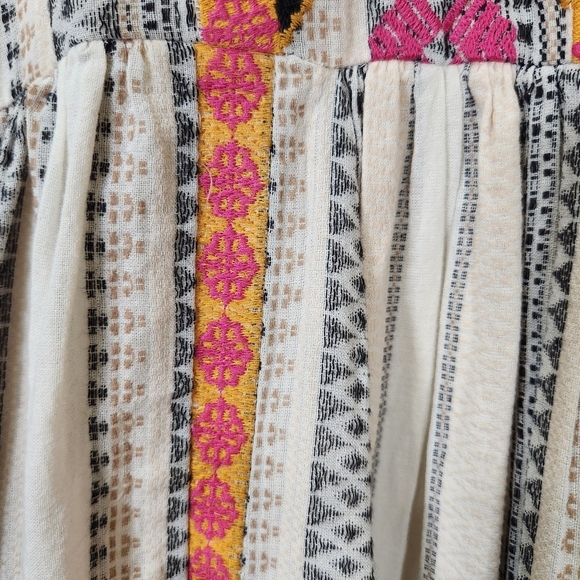 Anthropologie Lottie Embroidered Mini Dress Pleat Ivory Long Sleeve Gold - Picture 5 of 16